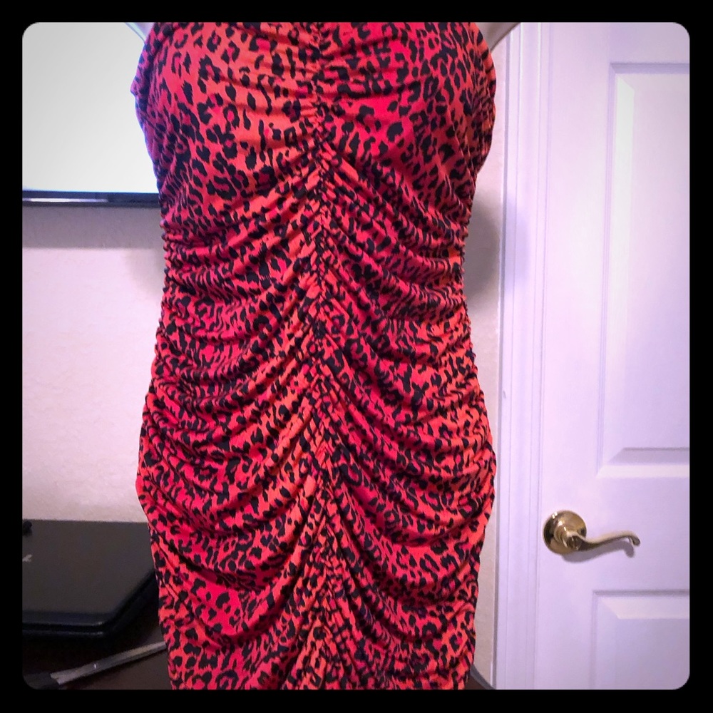 Red and black printed mini dress